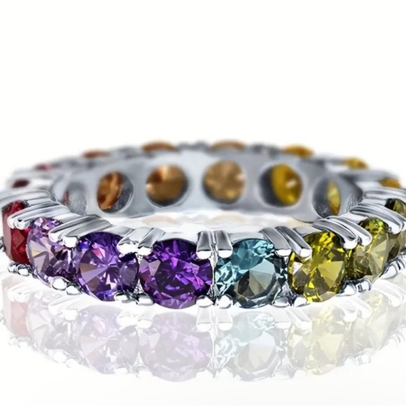 Fashion Multicolor Gemstone Silver Band Ring - Picture 1 of 3